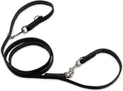 Multifunctionele Hondenriem - 220cm - Zwart - Leren Hondenriem - 100% Volnerfleer - Hondenriem Leer - Leiband Hond