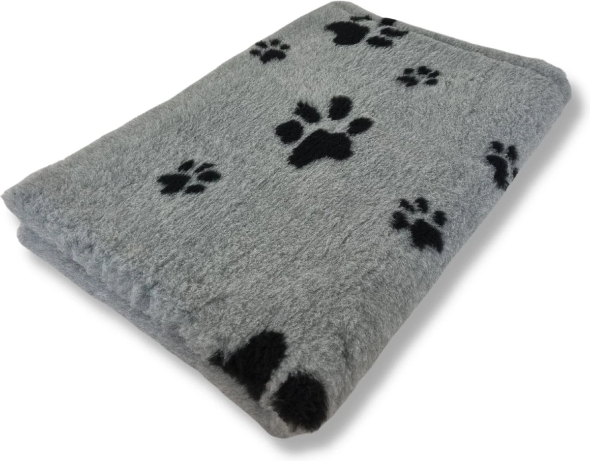Vet Bed Grijs Met Voetprint Groene Rug 22mm 150x100 Cm - Afbeelding 2