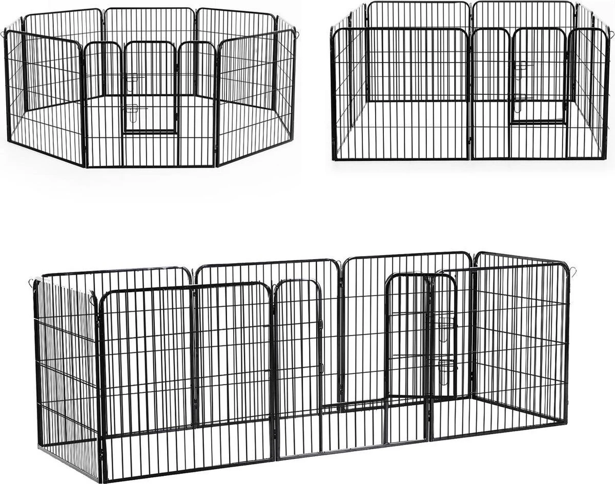 Merkloos Hondenren - Puppyren - Hondenkennel - 8 Kennelpanelen - Staal - 80 Cm Hoog - 640 Cm Omtrek - Uitbreidbaar - Afbeelding 5