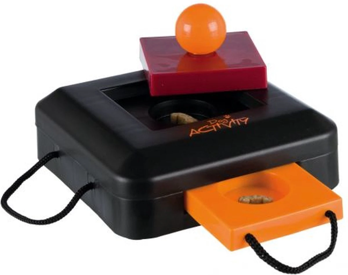 Trixie Dogtoy Dog Activity Strategy Game Gamble Box - Piepend Speelgoed - 15cm X 15cm X 9cm - Zwart/rood/oranje - Afbeelding 12