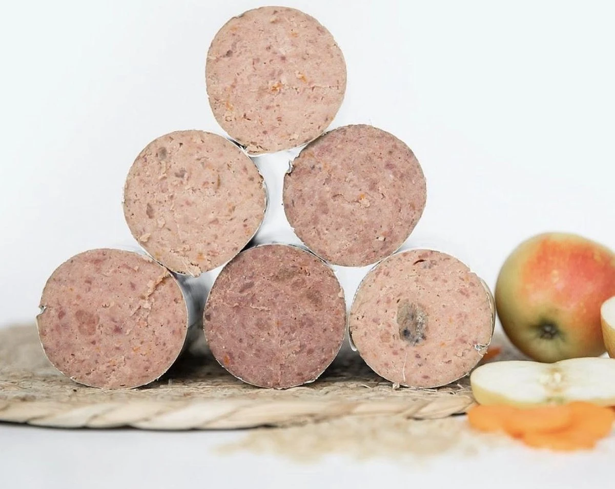 Kivo Petfood Houdbare Worsten INTRODUCTIEDOOS 6 X 600 Gram Smaken: Rund, Kip, Rund & Kip, Kip & Zalm, Eend En Lam - Zacht Gestoomd Vlees - Glutenvrij Geen Fratsen - Afbeelding 5