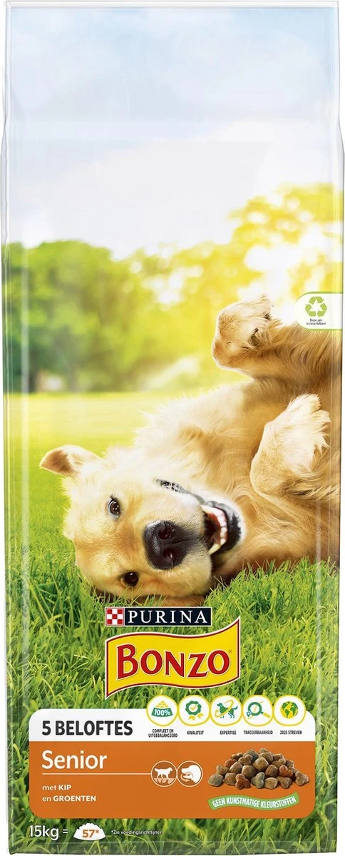 Bonzo Droog Senior - Hondenvoer Kip & Groenten - 15 Kg - Afbeelding 4