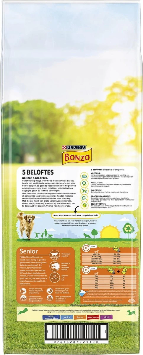 Bonzo Droog Senior - Hondenvoer Kip & Groenten - 15 Kg - Afbeelding 2