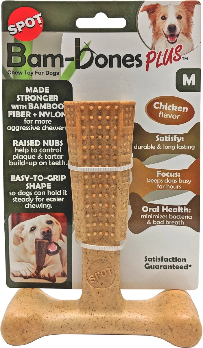 Spot Bam-Bones Plus Easy Grip - Veilig Kauwbot Voor Honden - Speciaal Voor Sterke Kauwers - Verzorgt Het Gebit Van De Hond - Rund Of Kip - S/M/L - Maat: Large, Smaak: Kip - Afbeelding 3