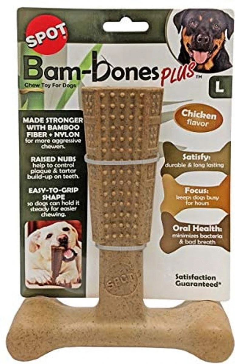 Spot Bam-Bones Plus Easy Grip - Veilig Kauwbot Voor Honden - Speciaal Voor Sterke Kauwers - Verzorgt Het Gebit Van De Hond - Rund Of Kip - S/M/L - Maat: Large, Smaak: Kip
