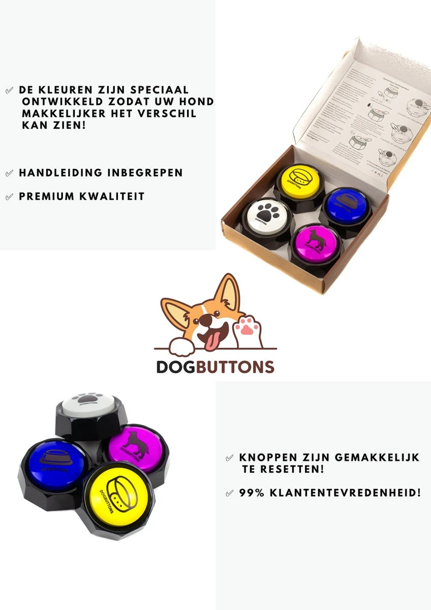 Dogbuttons® – PETIFY PREMIUM Praatknoppen –4 Stuks - Praatknop – Hond – Opneembare Knoppen – Hond Praten – Hondentraining – Praatknoppen – Dog Button – Hondenknop – Huisdier – Honden Speelgoed Intelligentie – Praten Met Hond – Laat Uw Hond Spreken! - Afbeelding 3