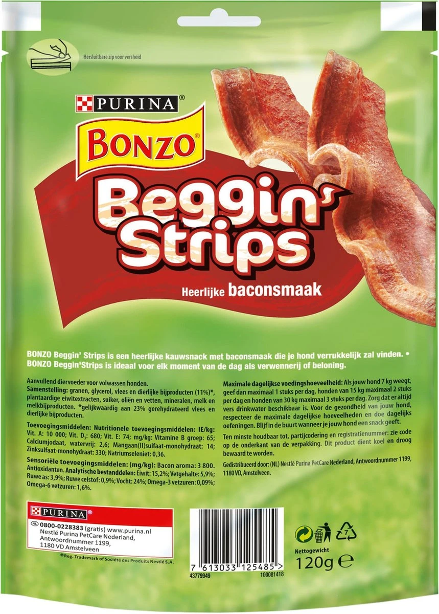 Bonzo Beggin' Strips - Hondensnacks Bacon - 6 X 120g - Afbeelding 4