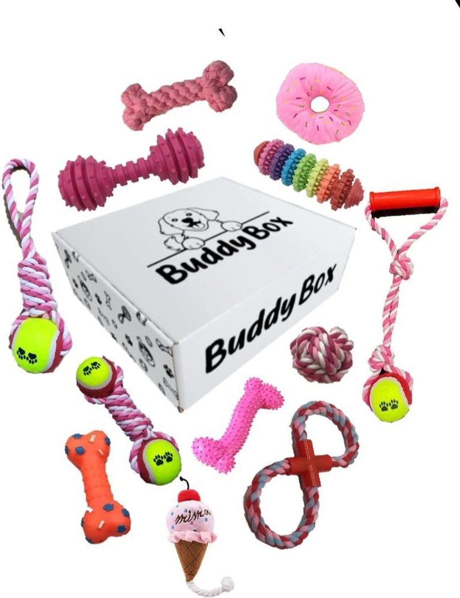 Honden Speelgoed - Puppy Speelgoed - 11 Stuks - Roze - 1 Speeltje Gratis - Honden Knuffel - Trektouw - Honden Speeltjes