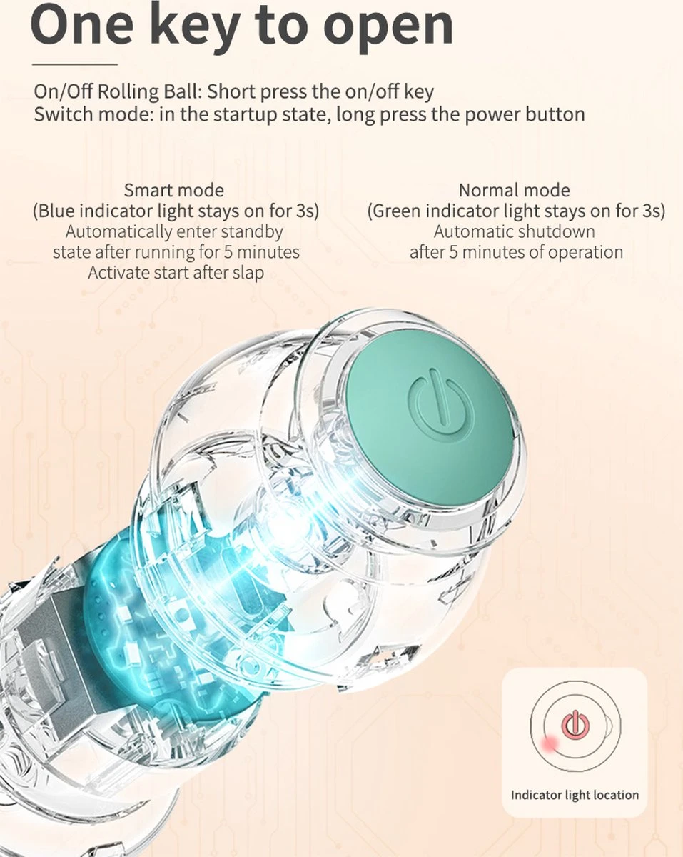 Merkloos Pecute® Elektrische Speelbal - Slimme Interactieve Zelfrollende Bal - Kat En Hond Speelgoed - Kattenspeelgoed - Blauw - Afbeelding 5